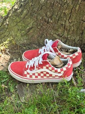 Vans Red and White Checkerboard Old Skool Sneakers
